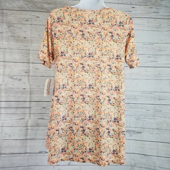 LuLaRoe Womens Perfect T Top Sz XS Pink Geometric Short Sleeve - Picture 2 of 4